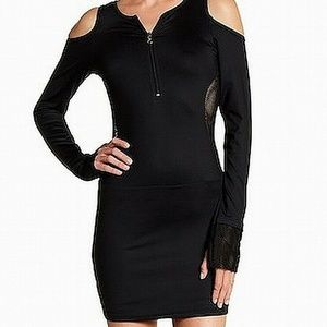 Cold Shoulder Mesh Trim Sheath Dress